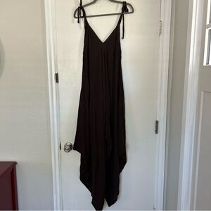 Bagus Dark Brown Lagenlook Style Wide Leg Jumpsuit Tie Straps OS